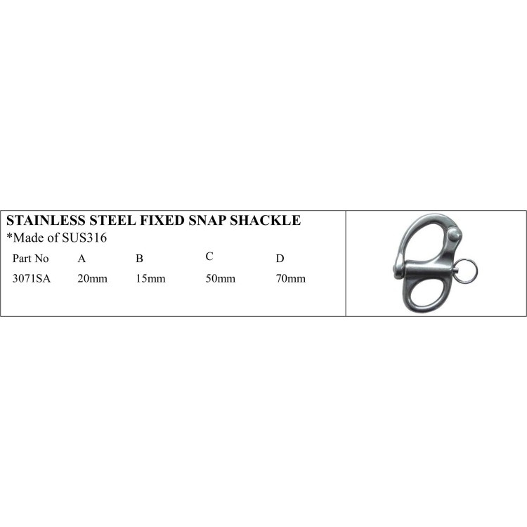 Stainless Steel Fixed Snap Shackle - SUS316 Material
