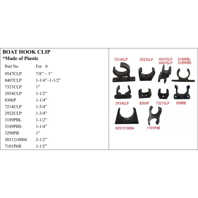 Boat Hook Clip - Plastic, Various Sizes