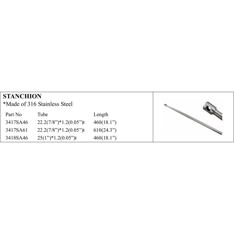 Stanchion made of 316 stainless steel for marine use