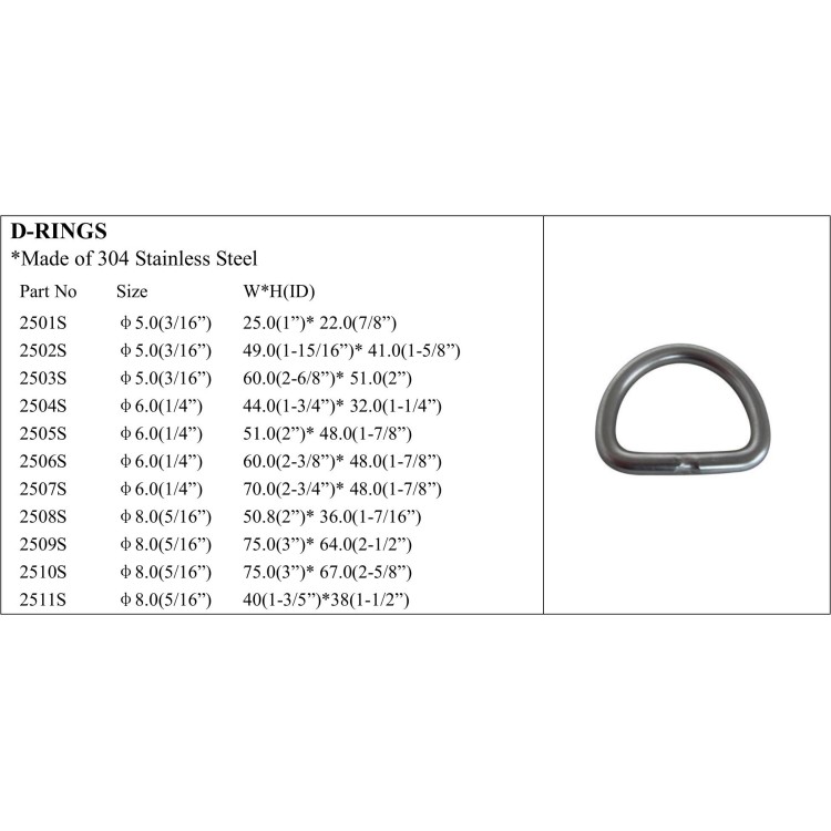 304 Stainless Steel D-rings - Various Sizes