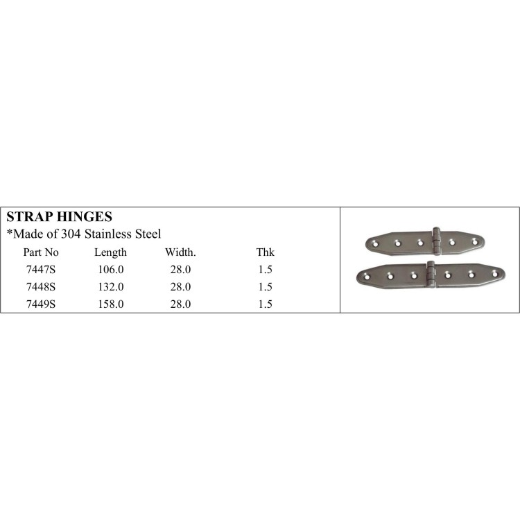 304 Stainless Steel Strap Hinges - Various Sizes