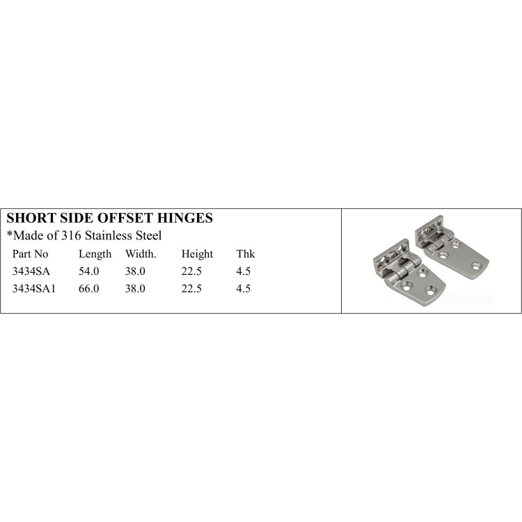 Durable 316 Stainless Steel Short Side Offset Hinges