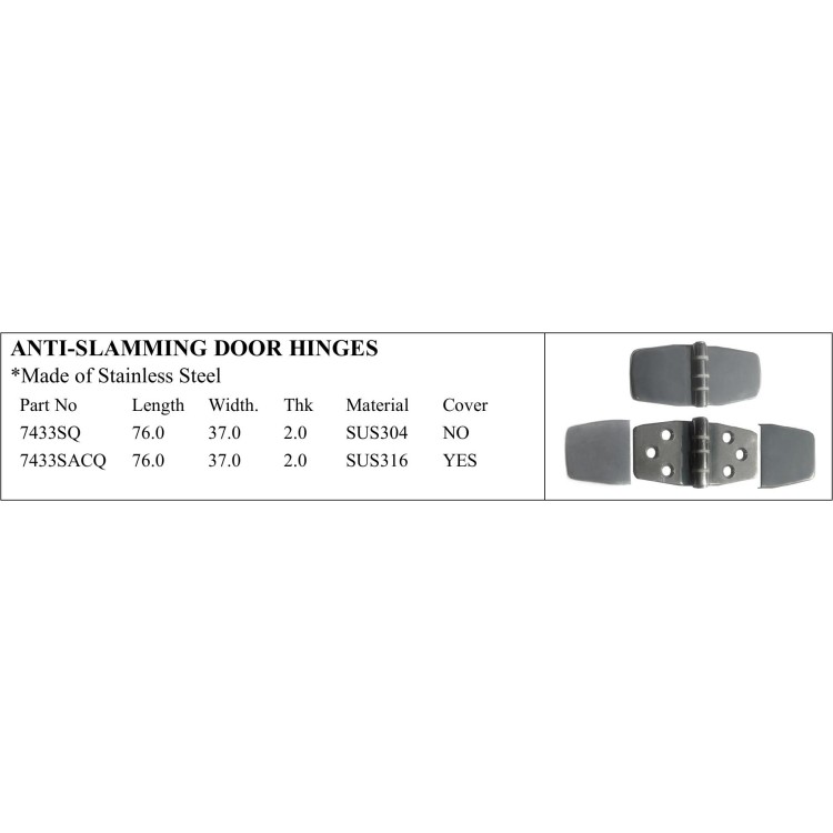 Durable anti-slamming hinges for marine use