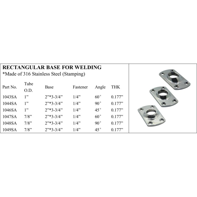 Rectangular Base for Welding in 316 Stainless Steel