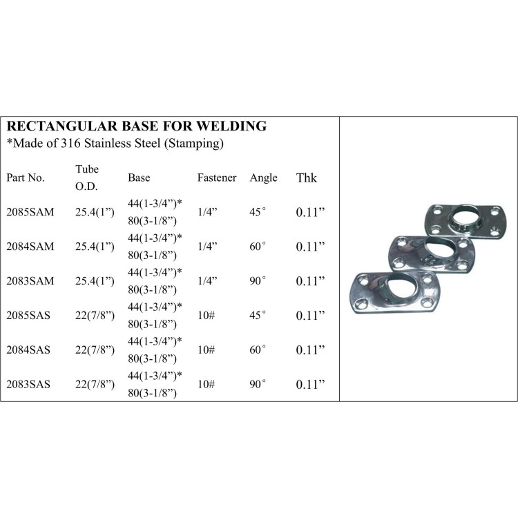 Rectangular Base for Welding - Stainless Steel 316