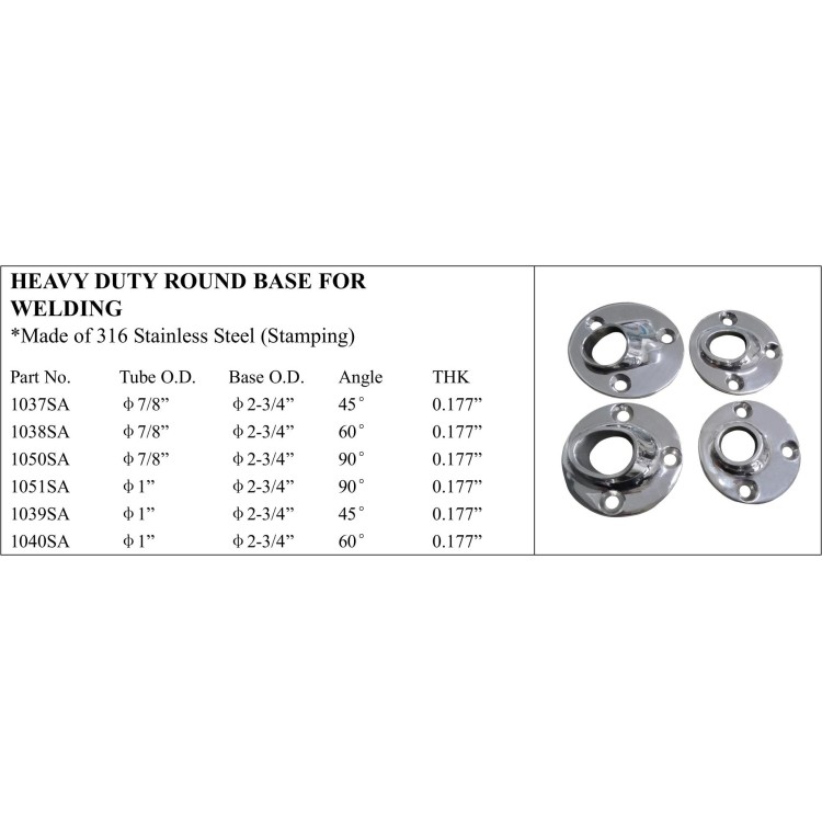 Heavy Duty Round Base in 316 Stainless Steel for Welding