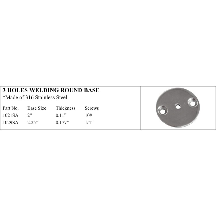 3 Holes Welding Round Base - Stainless Steel 316