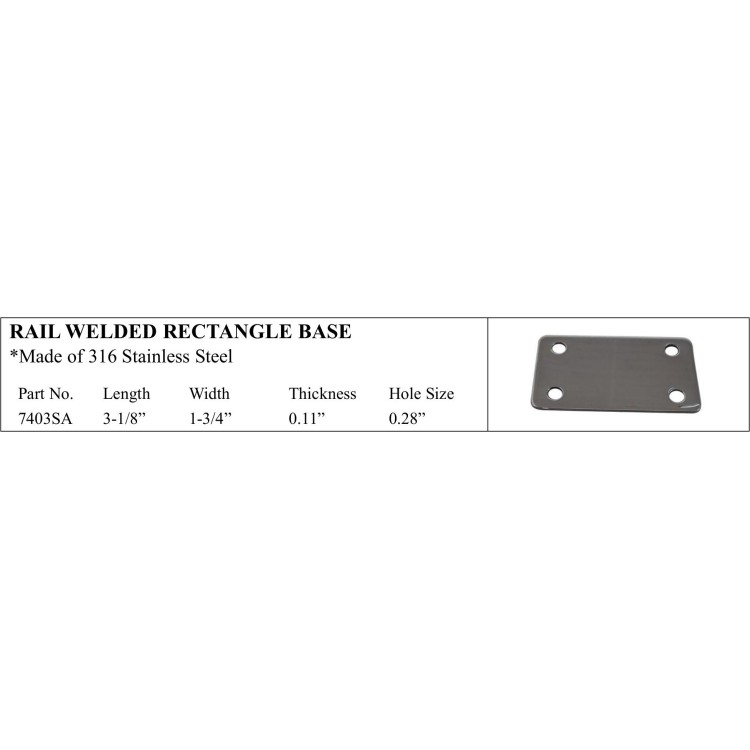 316 Stainless Steel Rail Welded Rectangle Base