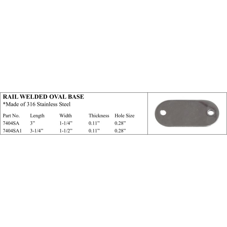 316 Stainless Steel Rail Welded Oval Base