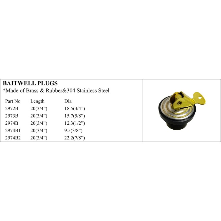 Brass & Rubber Baitwell Plugs for Marine Use