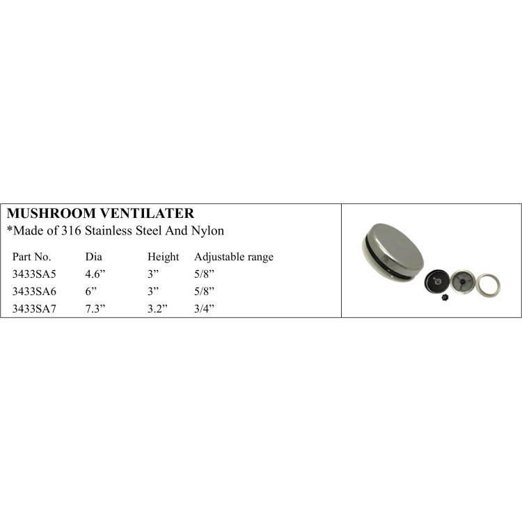 Mushroom Ventilater in 316 Stainless Steel for Marine Use