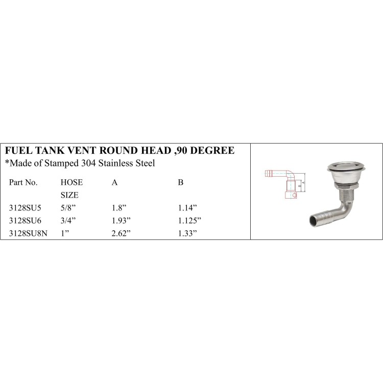 Fuel Tank Vent Round Head, 90 Degree - Marine Grade