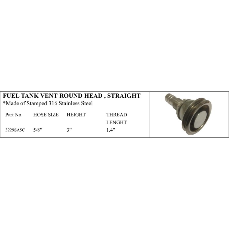 Fuel Tank Vent Round Head, Stainless Steel 316