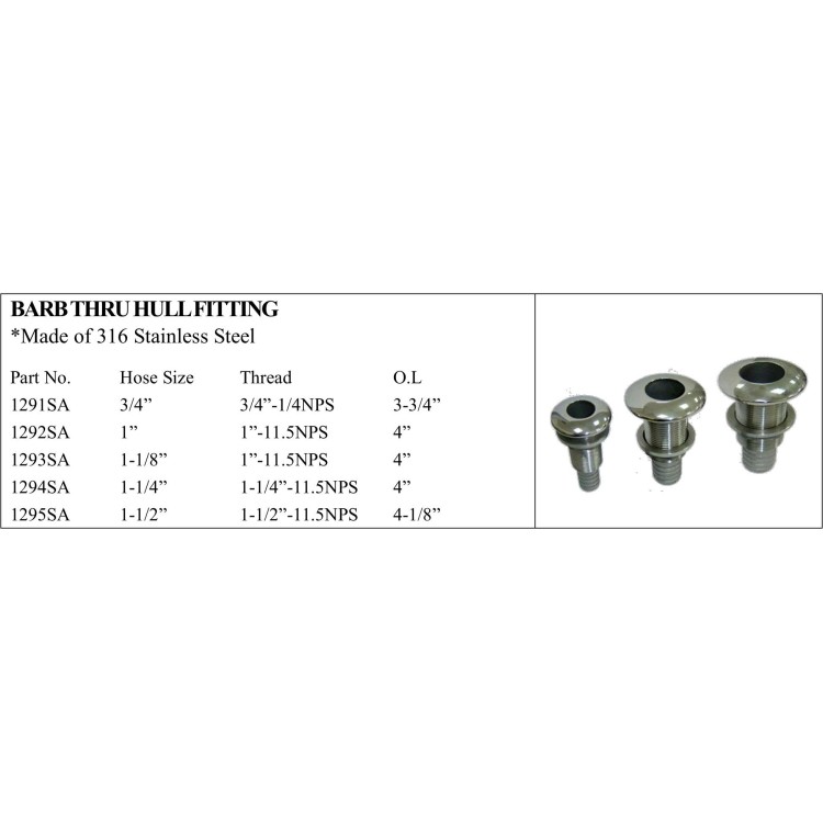 Stainless Steel Barb Thru Hull Fitting for Marine Use