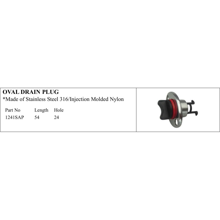 Oval Drain Plug - Stainless Steel 316/Nylon