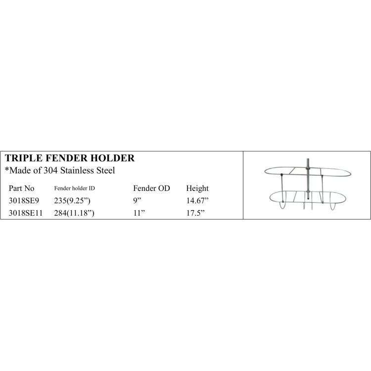 Triple Fender Holder made of 304 Stainless Steel - Various Sizes
