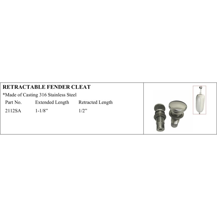 Retractable Fender Cleat in 316 Stainless Steel