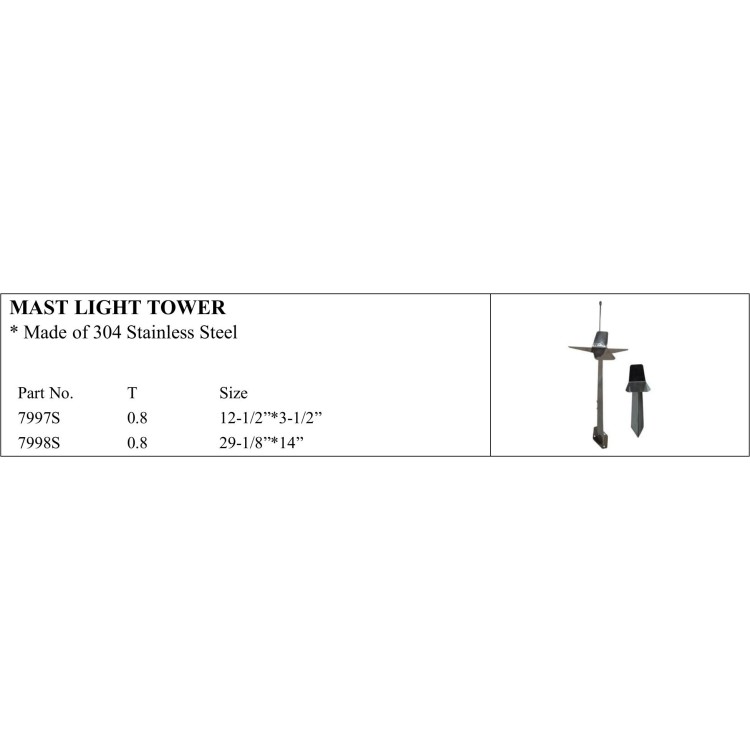 Stainless steel mast light tower for marine applications