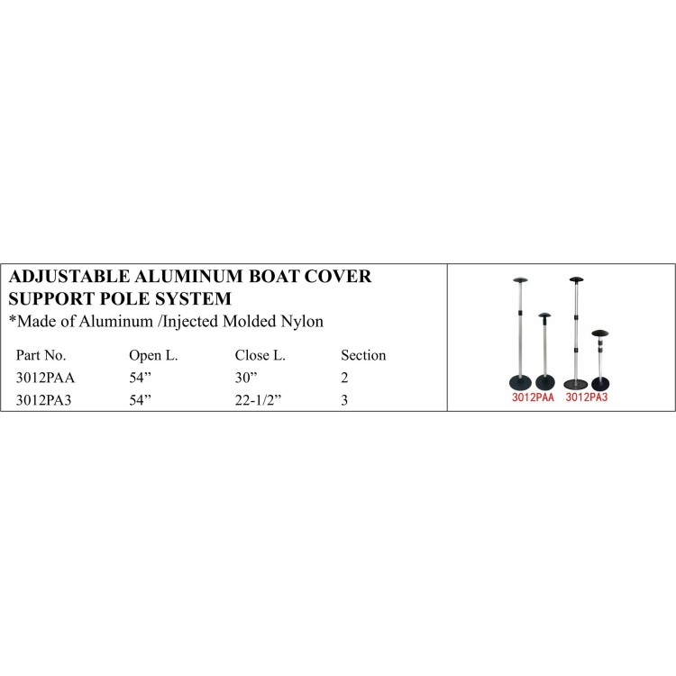 Adjustable Aluminum Boat Cover Support Pole System