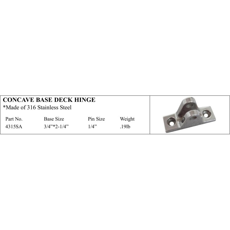 Concave Base Deck Hinge in 316 Stainless Steel