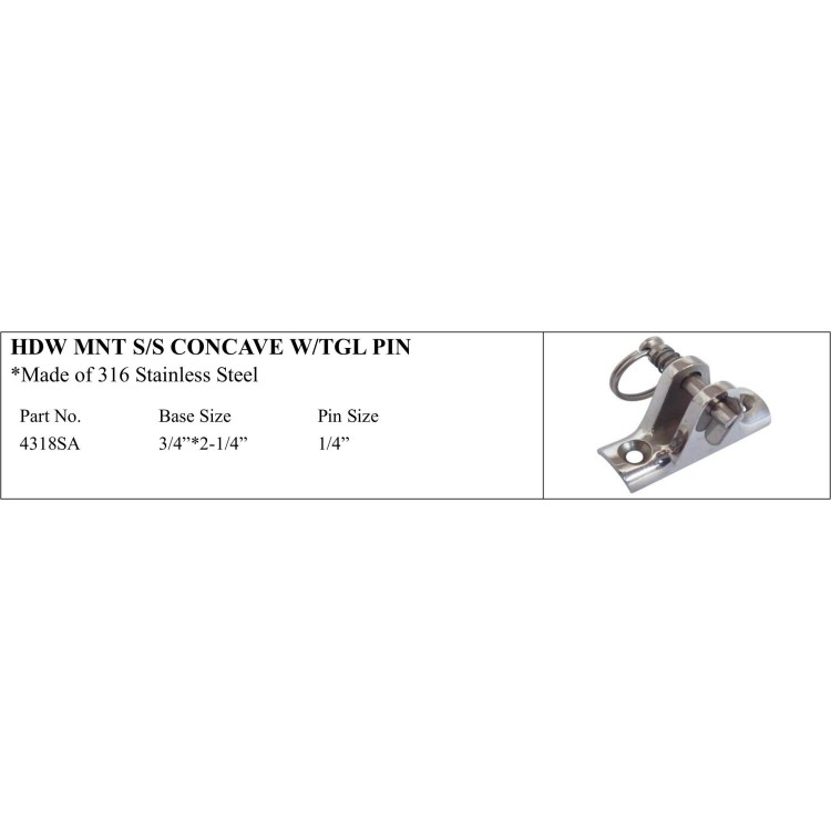 316 Stainless Steel Concave Mount with Toggle Pin