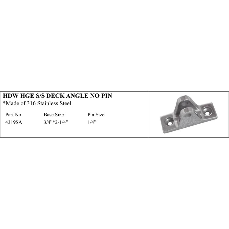 316 Stainless Steel Deck Angle - No Pin Configuration
