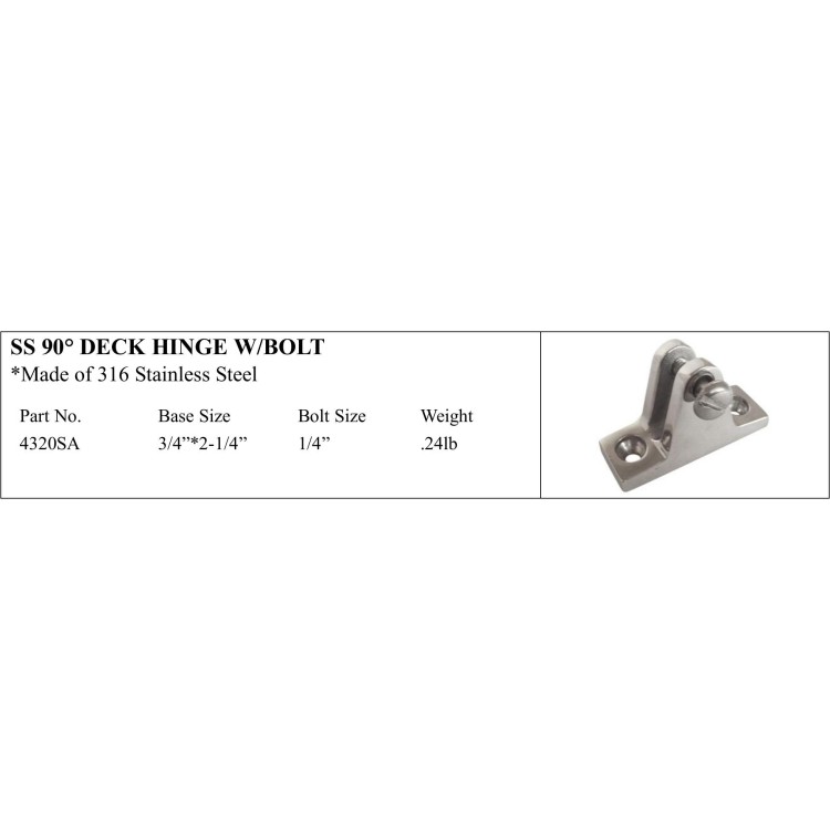 S.S.90° Deck Hinge with Bolt - 316 Stainless Steel