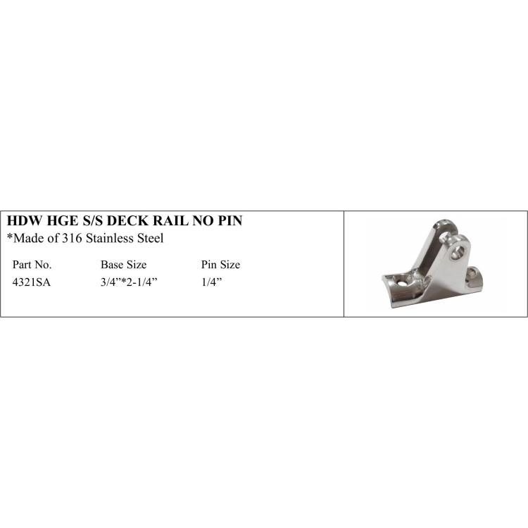 Hdw Hge S/s Deck Rail No Pin, 316 Stainless Steel