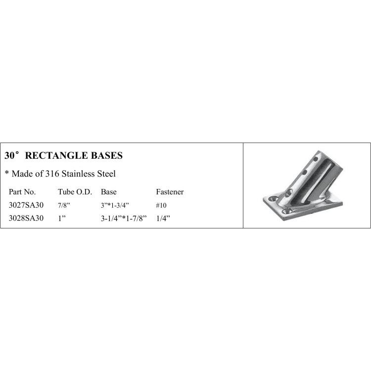 316 Stainless Steel 30° Rectangle Bases for Marine Use