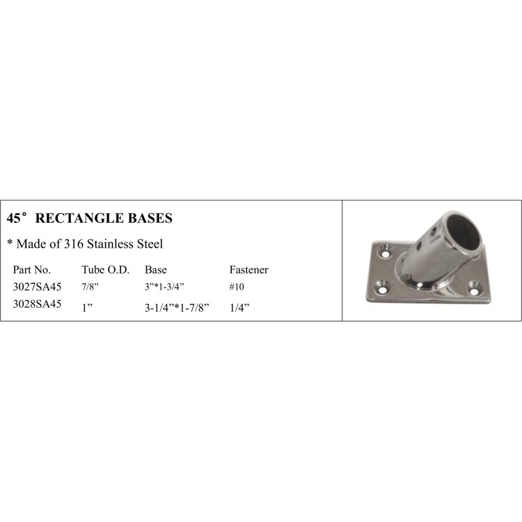 45° Rectangle Bases - 316 Stainless Steel