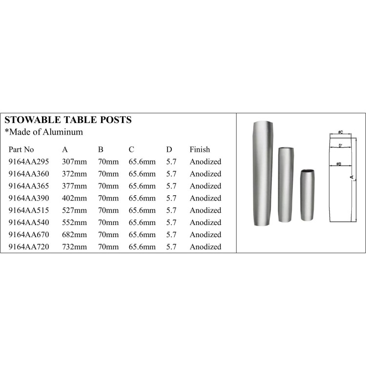 Stowable Table Posts - Anodized Aluminum