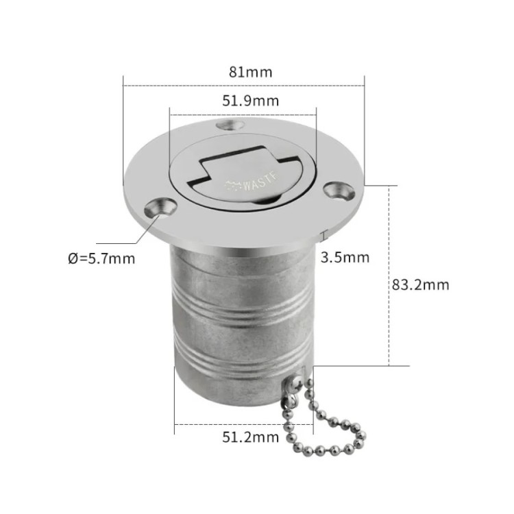 WSA Marine 316 Stainless Steel Deck Filler Cap with Chain