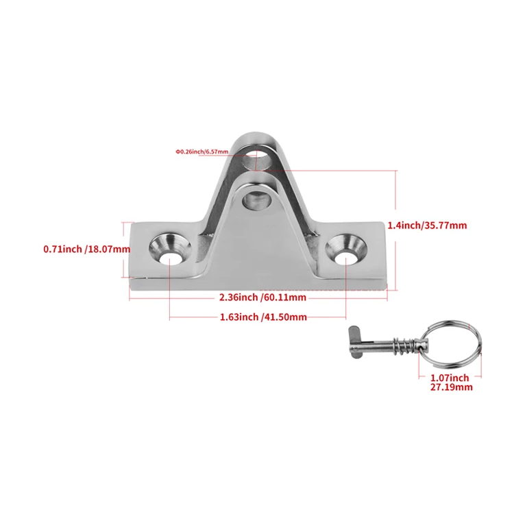 HMI 316 SS 90 Degree Bimini Deck Hinge with Pin & Ring