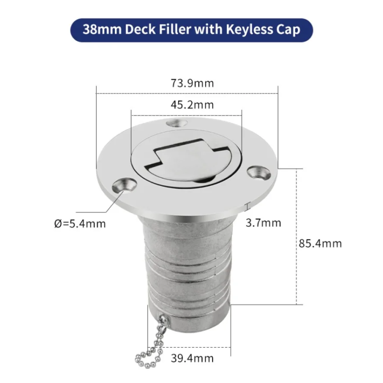 WSA Marine 316 Stainless Steel Deck Filler Cap with Chain