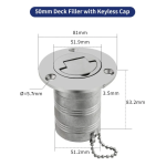 WSA Marine 316 Stainless Steel Deck Filler Cap with Chain