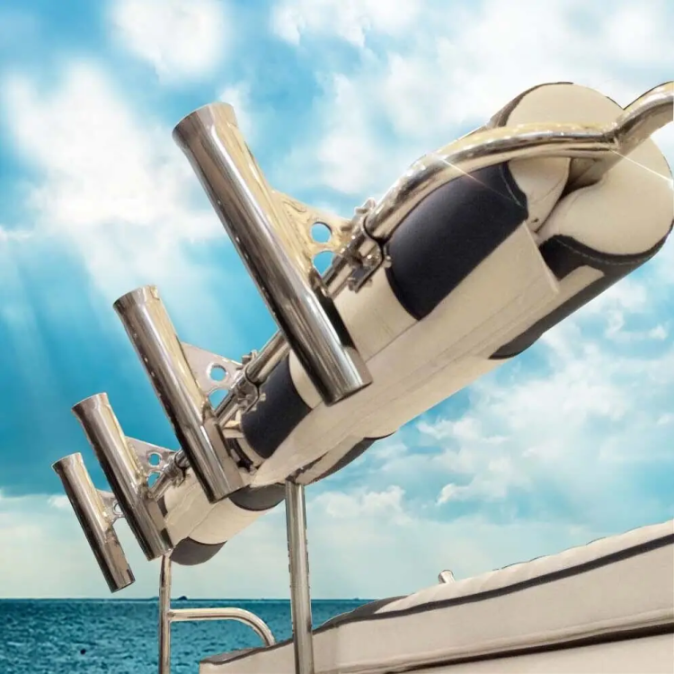 HMI Clamp-On Stainless Rod Holder for 1 in Boat Rails