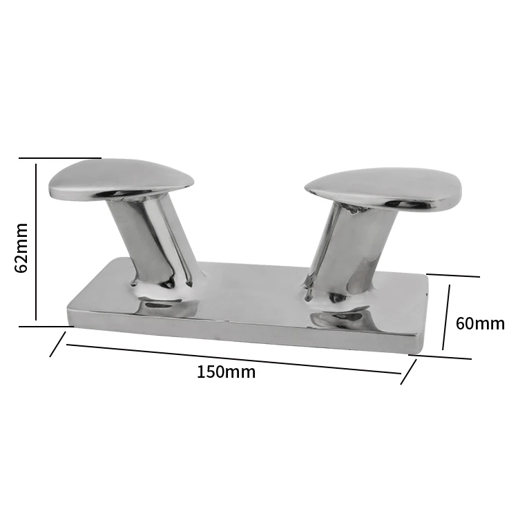 WSA Marine Double Horn Bollard Cleat 316 Stainless Steel 6" or 8" Mirror Polished Marine Mooring Cleat